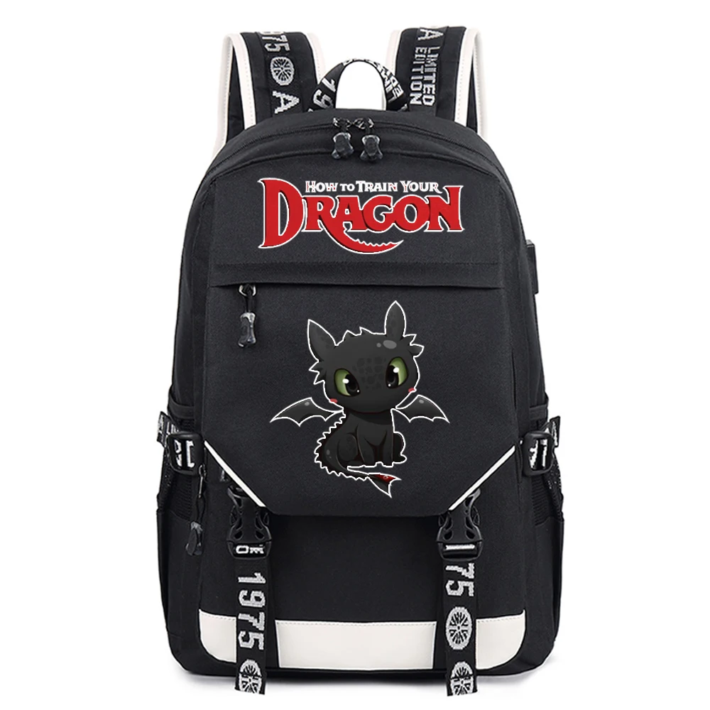 

How to Train Dragon USB Charging Backpack Boy School Bag Student Cartoon Backpacks Boys Anime School Bags Teenagers Girl Bagpack