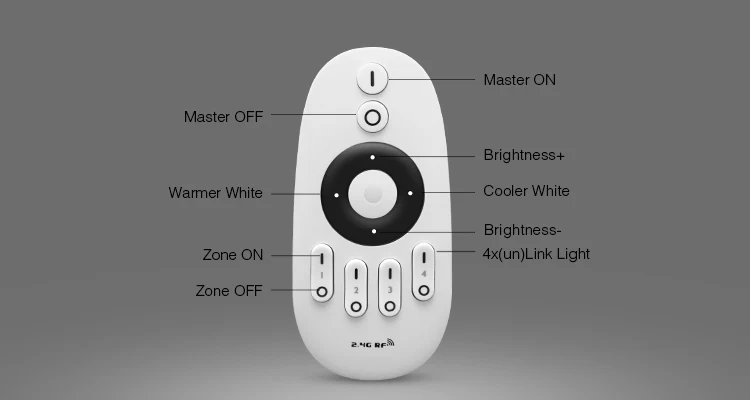 FUT007 Milight 2.4G RF 4-Zone Remote Controller Dimmer For CW/WW Dual White Brightness Adjust & Color Temperature Dimmable Bulb FUT007 Milight 2.4G RF 4-Zone Remote Controller Dimmer For CW/WW Dual White Brightness Adjust & Color Temperature Dimmable Bulb