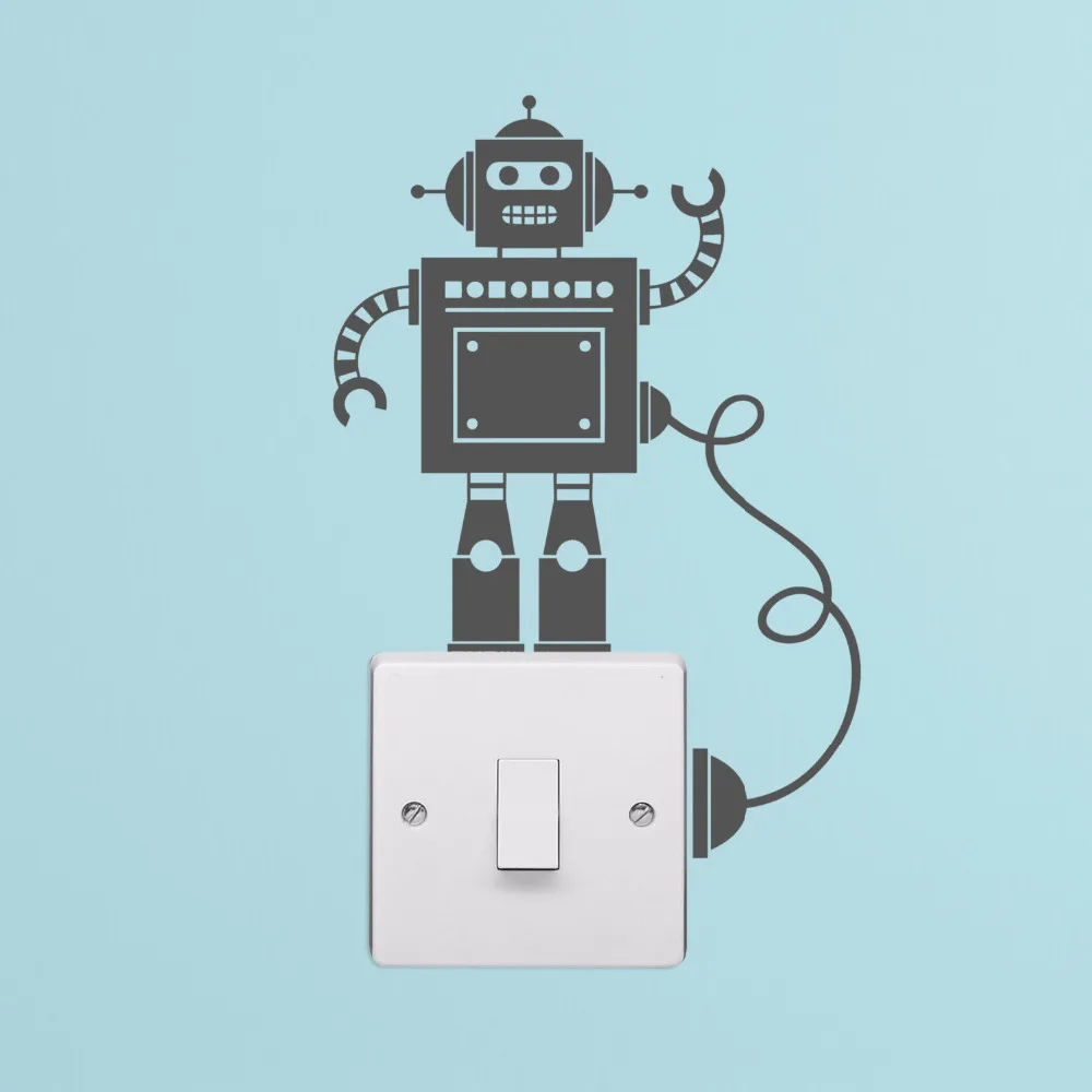 Tiny Robot Light Switch with Wire Decal Vinyl Switch Stickers Decor