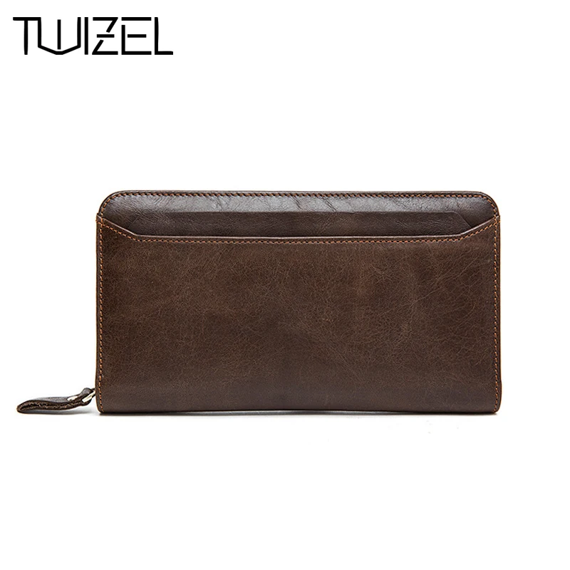 

Cow Genuine Leather Men Wallet Male Clutch Bag Vintage Zipper Long Wallets with Handle Phone Bag Carteira Masculina HQB1843