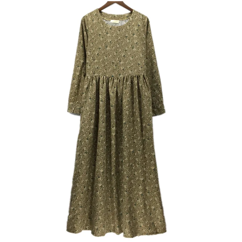 Женское платье макси с длинным рукавом из хлопка и льна|dresse|dresses skirts kids dresses skirtsdress