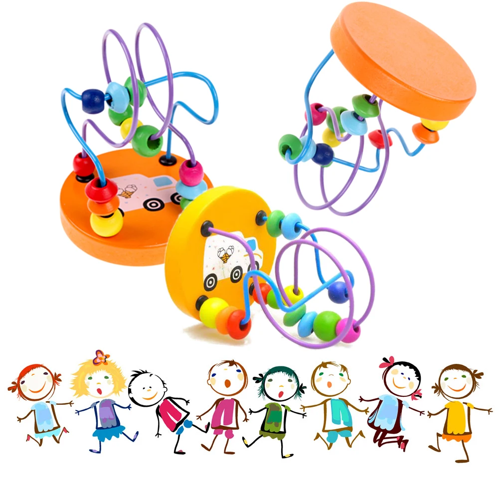 

Early Educational Toy Colorful Wooden Mini Around Threading Beads Maze Toy Children Kids Math Mathematics Educational Toy