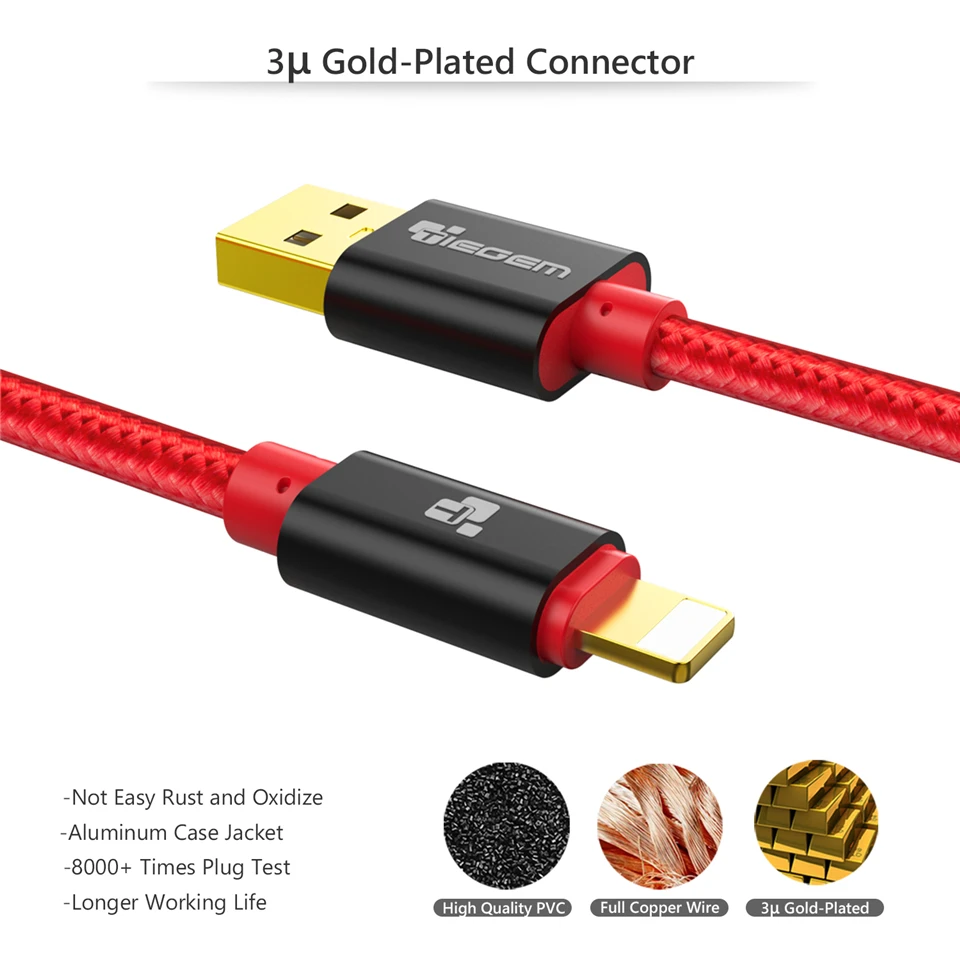 TIEGEM 1/2/3 м 2A нейлоновый usb-кабель для зарядки и Зарядное устройство кабель для передачи данных для iPhone 5 5S 6 6s 7 Plus iOS 9 10 быстрой зарядки Кабели для iPad аксессуары для мобильных телефонов