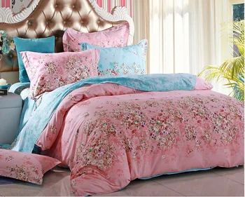 

2016 Floral Print Bedding Sets of Quilt Cover&Bedsheet&Pillowcase 40s Cotton Bedclothes Pink Bed Set Coverlet Queen/Full Size