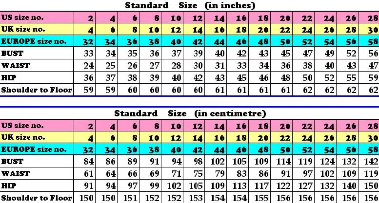 standard size chart