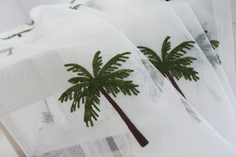 Simple Modern Coconut Tree Screen Embroidery Sheer Voile Window Drapes for Living Room Door Lace Curtains A966 (25)