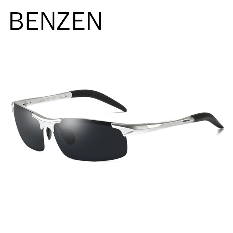 BENZEN Polarized Sunglasses For Men Quality Al-Mg Sports Sun Glasses Male UV Protection Outdoor Driver Glasses Goggles 9333 - Цвет линз: SILVER GREY