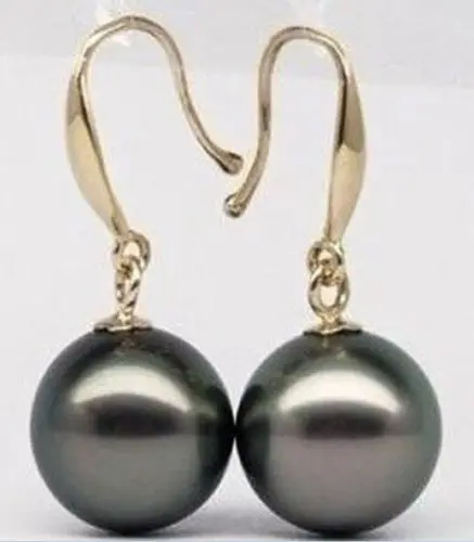 

Free Shipping >>>> HOT SELL 10-11MM PERFECT ROND TAHITIAN BLACK PEARL EARRING 14K SOLID GOLD MARKED