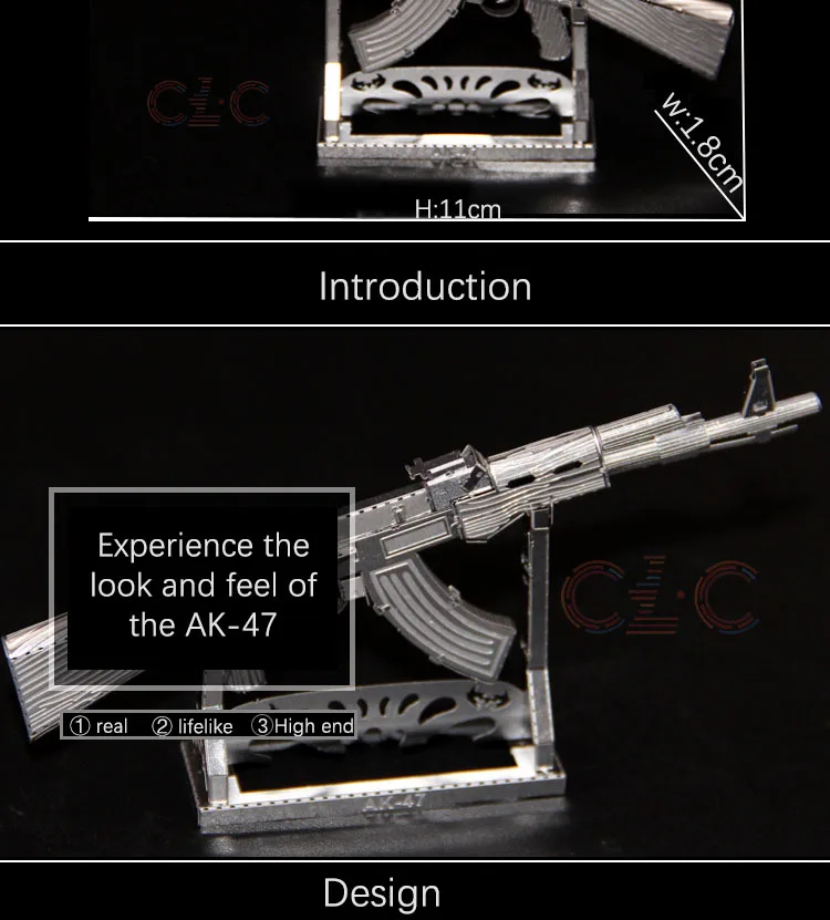 3D металлическая модель детская головоломка модель DIY Серебряный AK-47 ручная сборка подарок