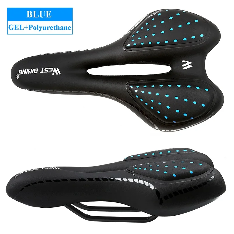 New Upgraded Blue WEST BIKING седло для горного велосипеда, Велосипедное Сиденье, силиконовое, нескользящее, шоссейное, MTB, седло, силикагель, подушка, велосипедное седло - Цвет: New Upgraded Blue