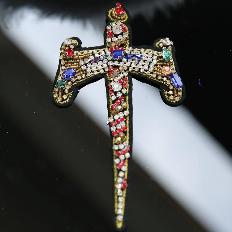 

sword beaded sequined applique patch sew on patch embroidered patches for clothing parches para la ropa