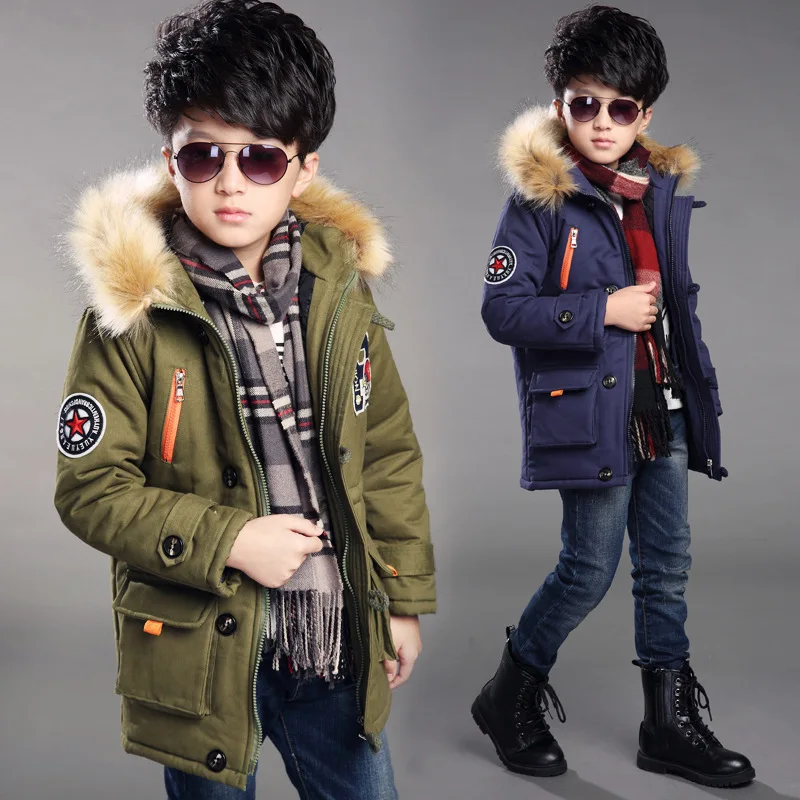 5 14Medium long Winter Coat for boy padded 100cotton jacket 2017new Children Boys thick warm