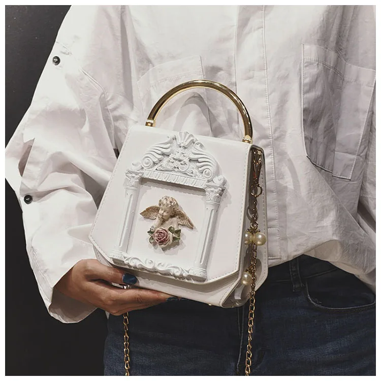 Ретро барокко Ангел тисненый дизайн кожаные сумки женские сумки кошелек жемчужные цепи сумка на плечо женская сумка через плечо из искусственной кожи