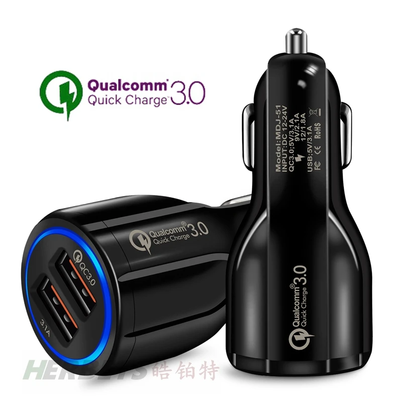 

Car Charger QuickCharge 3.0 35W Adapter Usb Fast Charge, Port 1 QC 3.0 Port 2 Smart Power 3.1A for