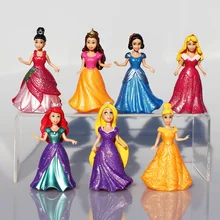 7pcs/Lot Princess Figure Snow White Ariel Rapunzel Merida Cinderella Aurora Belle Princess Sex Toy Kids Doll Dress SA487