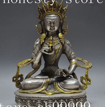 

china tibet buddhism Silver Vajra white Tara Kwan-Yin Bodhisattva Buddha statue