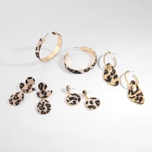 Mode Leopard Print Tropfen Baumeln Ohrring Für Frauen Vintage Runde Leder Geometrische Erklärung Ohrringe Schmuck Weiblichen Geschenk