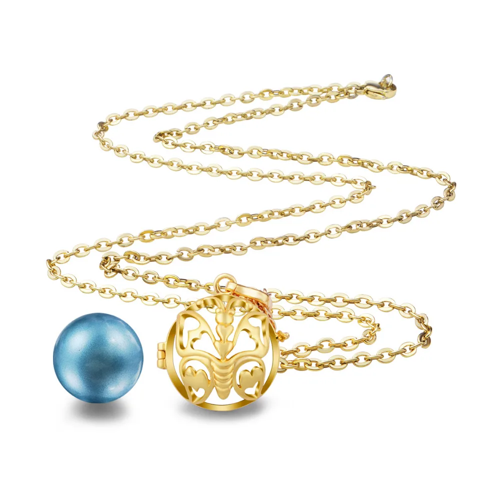 Eudora Angel Caller Bola Butterfly Pendant Gold Color Cage Locket with Mix Color Harmony Ball Ringing Chime Pendant For Women 4