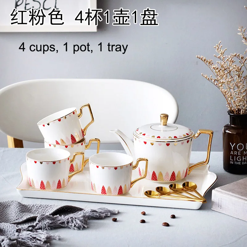 Креативный набор кофейных чашек, британский фарфоровый чайный сервиз из костяного фарфора, ароматизированный чайный набор для вечеринки, вечерний чайный горшок, чашка, кружка - Цвет: 4cups1pots1pallets