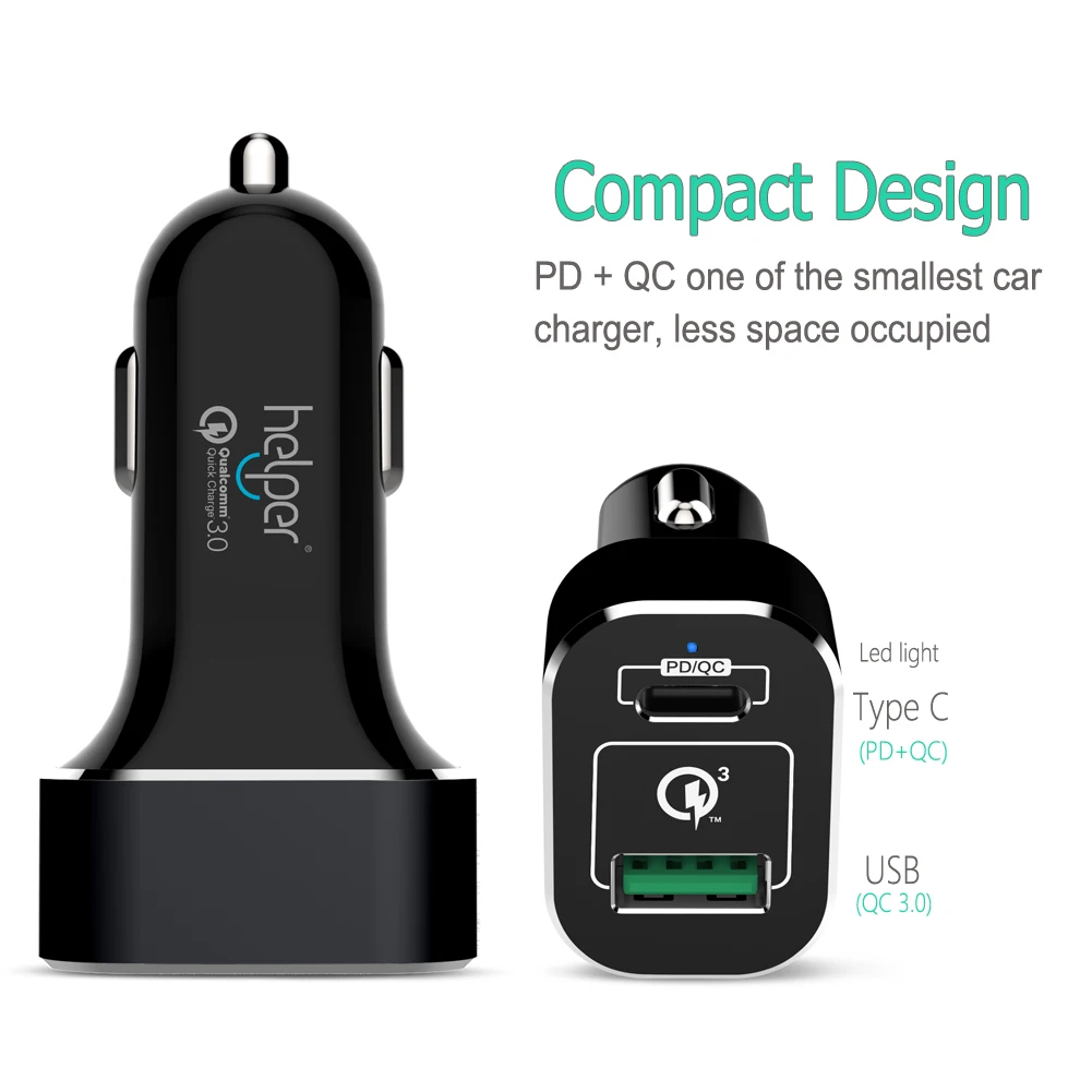 45W USB C PD Car Charger with Power Delivery 5V 20V Quick Charge 3.0 USB-C 18W QC3.0 USB Car Charger Adapter for Laptop Notebook
