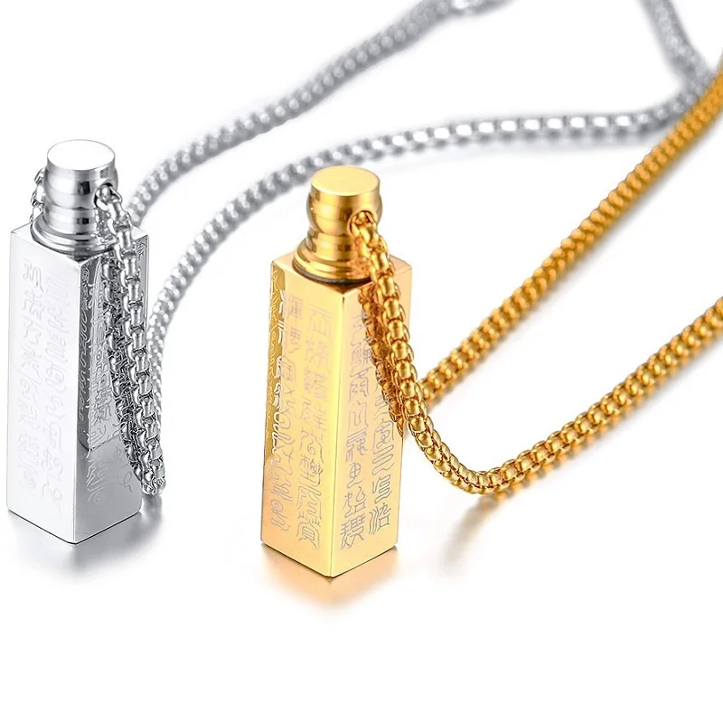 

Vintage Religious Buddhism Crystal Pillar Men Necklaces Stainless Steel Unisex Necklaces Pendants For Women Can Open Necklace