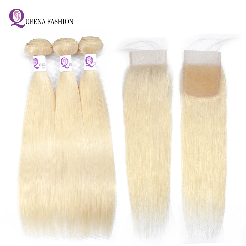 

Blonde Bundles With Closure 613 Bundles With Closure Baby Hair Cheap Brazilian Straight Human Hair Weave 3 Bundles With Closure