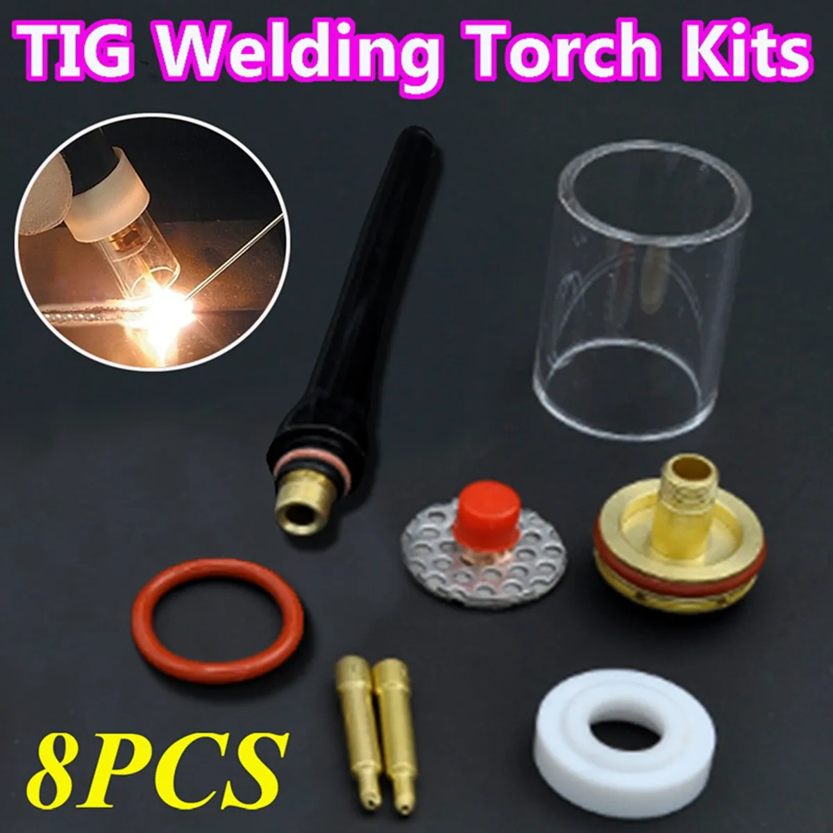 

8PCS TIG Welding Torch Stubby Collet Gas Lens Insulator Pyrex Cup for WP-17/18/26 Series Welding Accessories