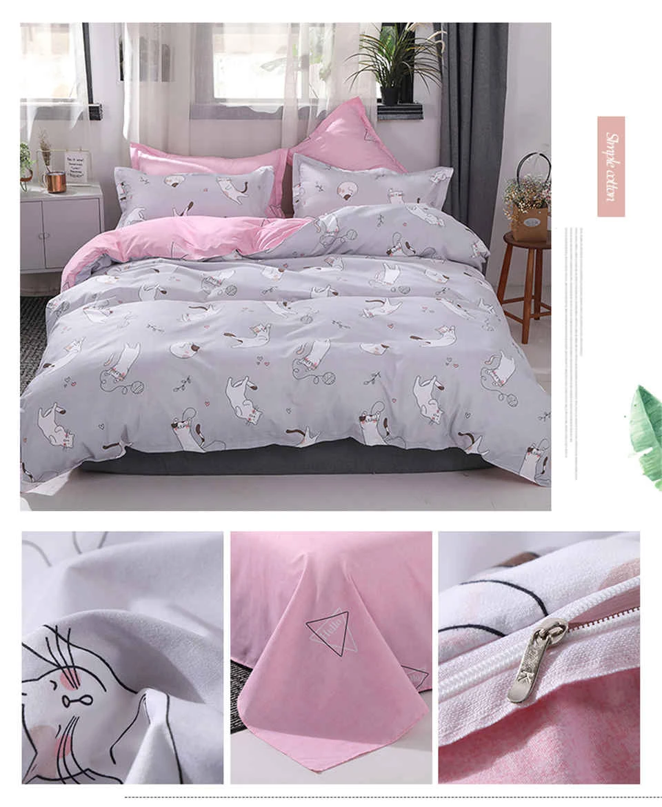 SlowDream Bedding Set Cartoon Lovely Rabbit Pink Girl Bedspread Double Queen Adult Child Duvet Cover Set Bed Linen Flat Sheet