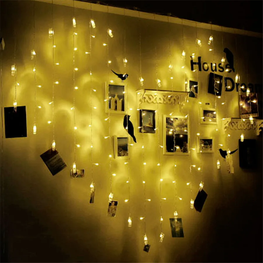 Clipes de Cartão de Coração Cortina de Led Fundo da Parede Decoração para do Casamento do Natal Beiaidi Foto Fada String Guirlanda 2x1.5m Luz 5 BEIAIDI 2X1.5M Foto Clipes de Cartão de