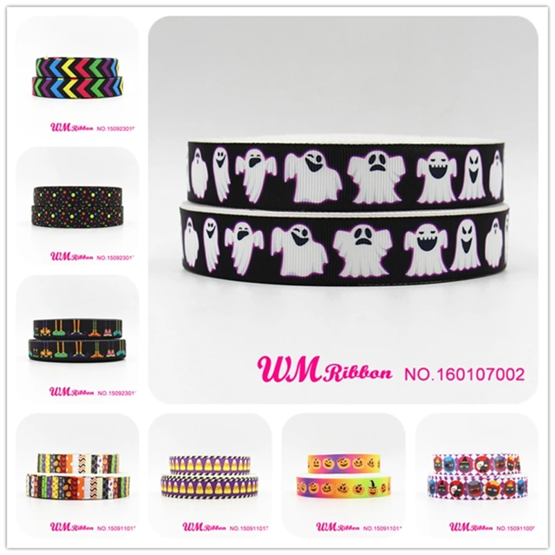 

Q&N ribbon 7/8inch 22mm halloween ghost printed grosgrain ribbon webbing 50yards/roll for sport hair tie hair bow headband