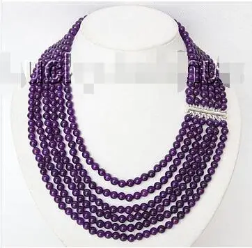 

Free Shipping>> new hot Genuine 16"-21" 6mm 6row round amethyst bead necklace magnet clasp j9289