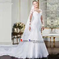 vestido branco Cheap Lace Mermaid Wedding Dresses 2018 Sexy O-Neck Long Sleeve Wedding Dress China Bridal Gown robe de mariee