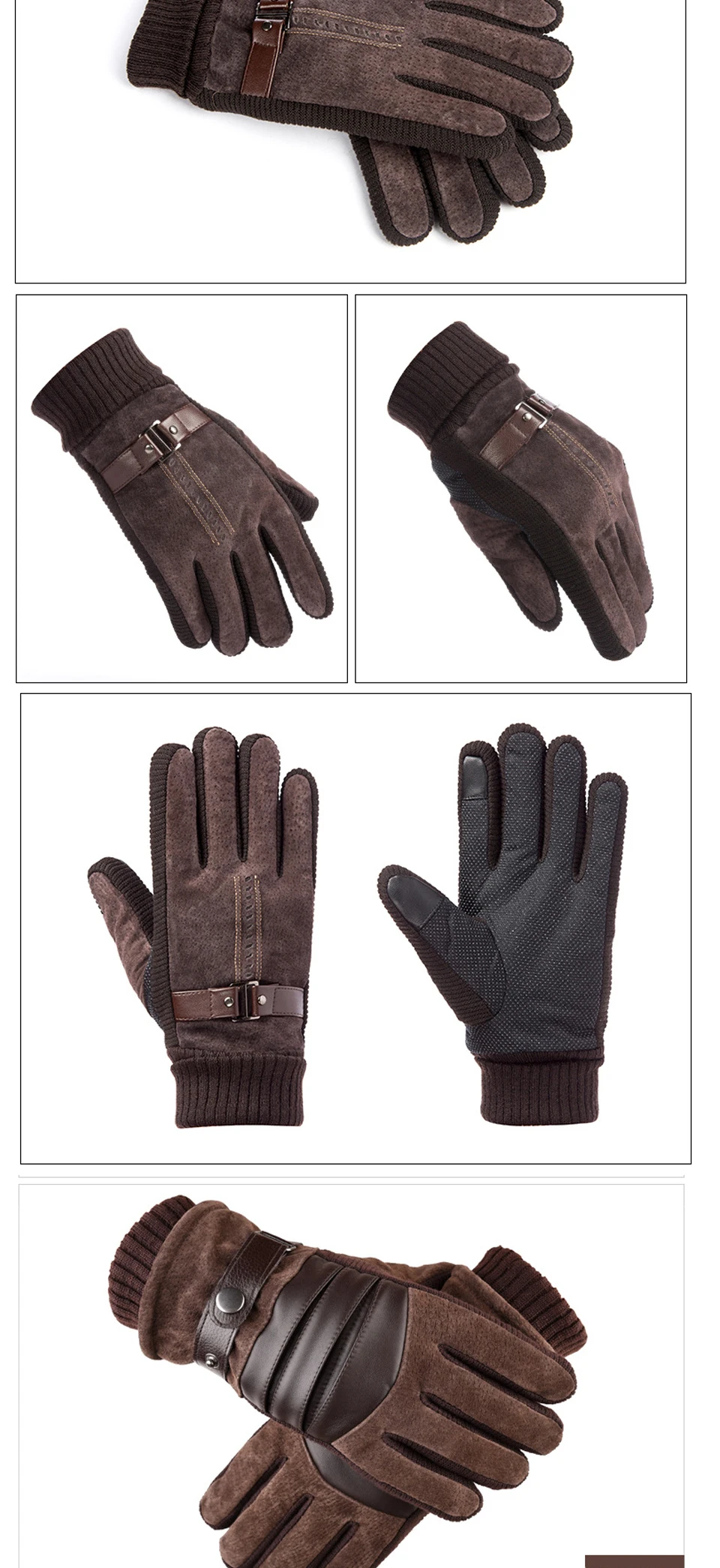 Зимние теплые мужские перчатки с сенсорным экраном, повседневные перчатки из натуральной кожи, варежки для мужчин, спортивные перчатки на весь палец ST030