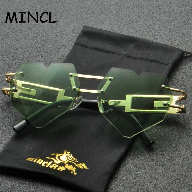 Модные женские сиамские солнцезащитные очки с сердечком для мужчин, металлические бескаркасные солнцезащитные очки градиентные очки вечерние солнцезащитные очки FML - Цвет линз: green