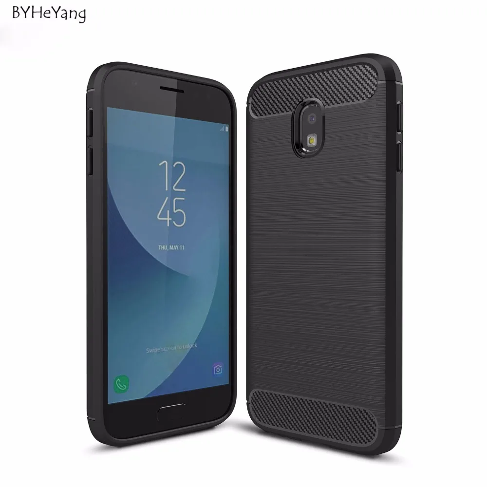 BYHeYang Shockproof Armor Carbon Fiber TPU Case For Samsung Galaxy J3 2017 J330 J330F EU Eurasian Version Back Cover Capa Coque |