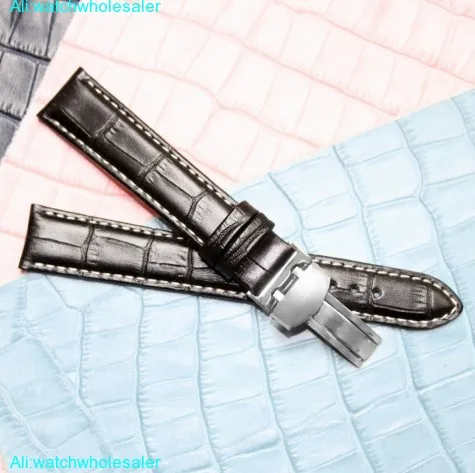 16mm Black Stitch White All Genuine Leather Unisex Croco Watch BandWB1037C16GB