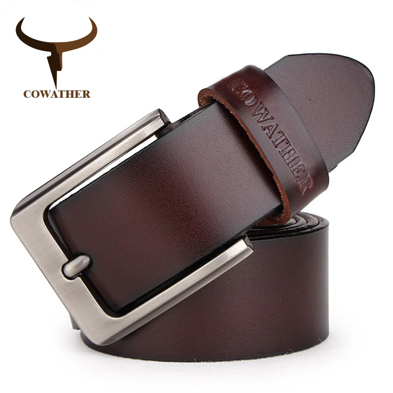 Online COWATHER männer gürtel kuh echtes leder designer gürtel für männer hohe qualität mode vintage männlichen gurt für jeans kuh haut XF002