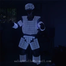 New White Color LED Luminous Light Up Flashing Robot Suit Costume With Helmet For Nightclubs Party Supply DJ Dance Clothes