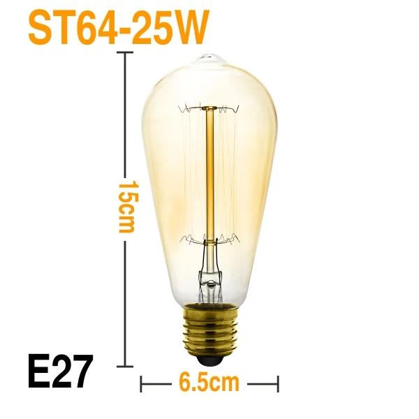 E27 E14 Светодиодный Ретро Эдисон Bombilla 60 Вт 40 Вт 25 Вт Новинка нить старинная лампочка для ресторана отеля вечерние лампы для наружной отделки - Испускаемый цвет: ST64-25W