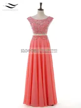 New Design Chiffon Two Pieces Querida Beads Vestido de Baile Padrão 2017 Longo Vestido de Baile Apliques vestido de fiesta SLP328