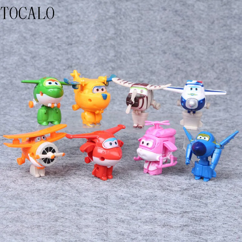 

5cm ABS 8pcs/set Mini Super Wings Action Figures Transformation Airplane Robot Toys For Children Gift Superwings Collection