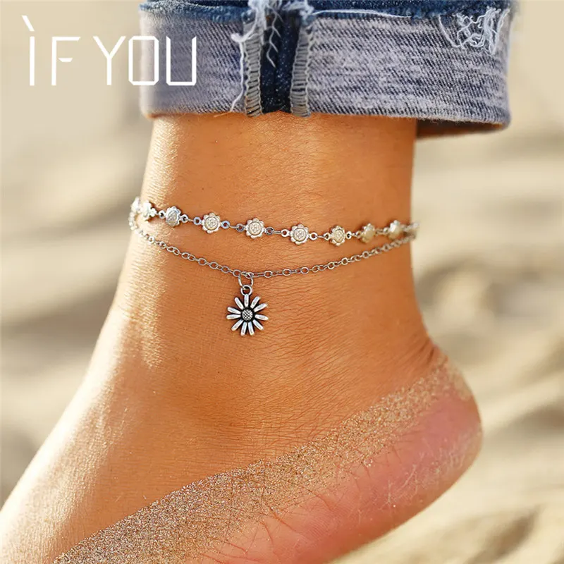 

IF YOU Bohemia Sunflower Summer Beach Multilayer Anklets For Women BOHO Foot Chain Anklet Jewelry Bracelet On Leg 2019 New Trend