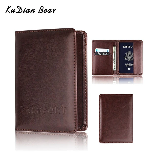 KUDIAN BEAR Men Card Holder PU Leather Vintage Designer Travel