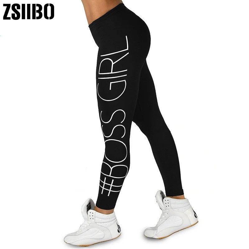 

ZSIIBO Womens Plus Size Fashion Boss Girl Printing Slim High Waist Fitness Leggings Casual Leggings Fitness Workout Leggings