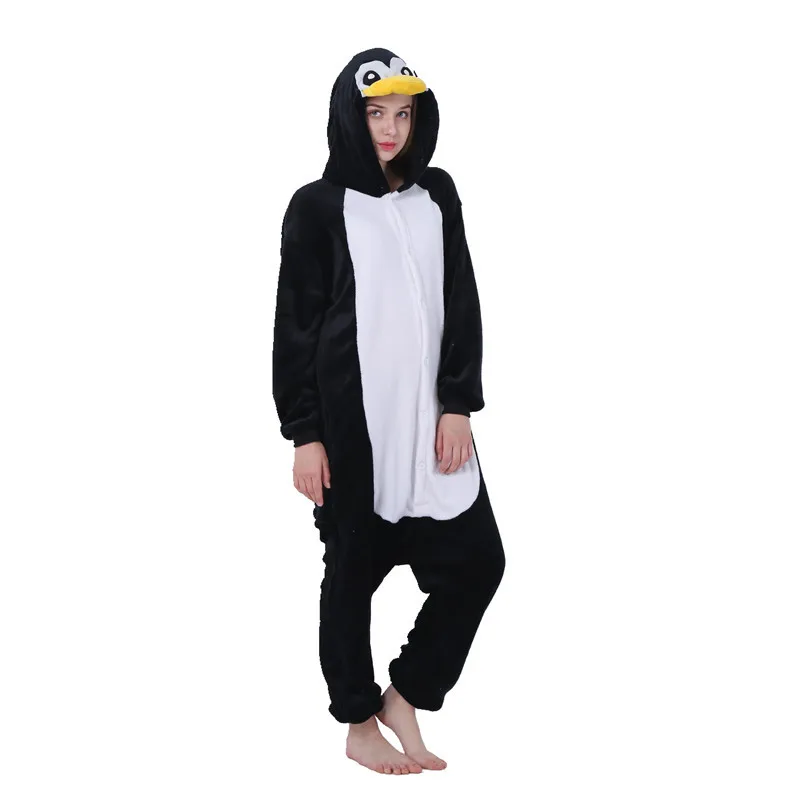 

Kigurumi Penguin Black Pajama Adult Animal Onesies for Women Men Couple Winter Pajamas Kegurumi Sleepwear Flannel Pijamas pyjama