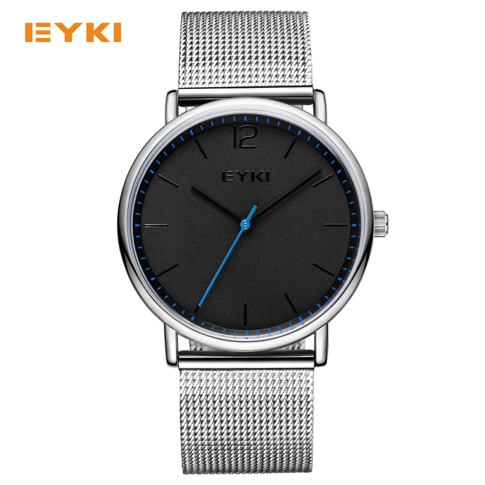 

EYKI Simple Ultra Thin Men Watches Milan Nice Steel Weave Strap Luxury Brand Quartz Watch Men Waterproof 30m Men's Wrist Watch