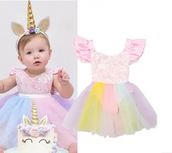 

Summer Baby Girl Fly Sleeve Dress 2020 New Arrive Kids Tutu Lace Bling Dress For Baby Birthday Cute Open Back Children Dress
