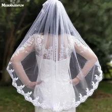 Новое поступление года один ярус кружево край короткий лесной Свадебные вуали с гребешком высокое качество белая слоновая кость для новобрачных вуали
