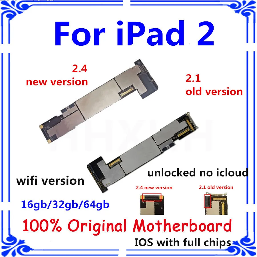 Для ipad 2 материнская плата разблокированная wifi версия IOS карта 2,1 старая версия 2,4 новая версия для ipad 2 плата/панель 16g/32g/64g