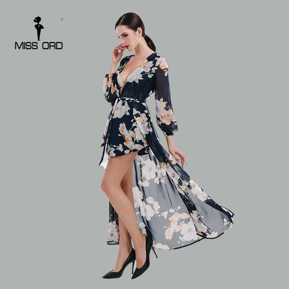 

Missord 2019 Sexy Deep-V Long sleeve printing with cloak playsuit FT4699